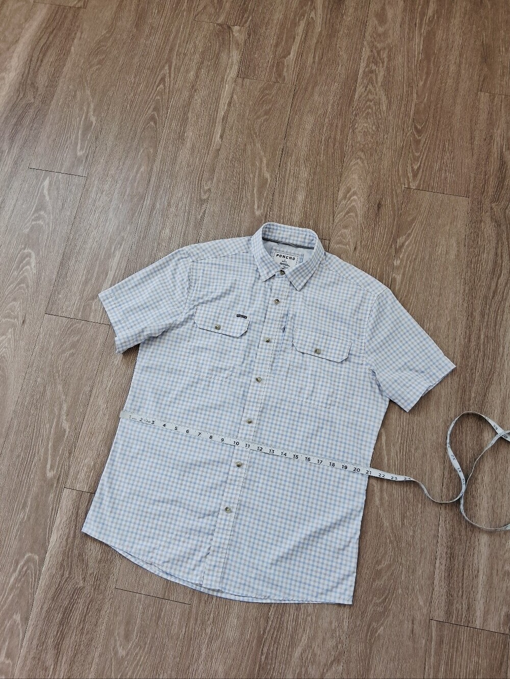 Poncho The Channel Cat Original SS Shirt Blue And Grey Plaid Performance Nylon - Picture 14 of 15